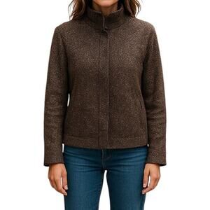 Sandro Sportswear Tweed Zip Up Blazer Jacket Brown Women’s L Fall Layering